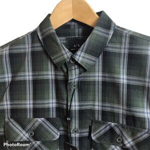 Armani Exchange AX Shirt Mens S Long Sleeve Green Plaid Regular Fit Cotton $80